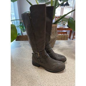 b.o.c. brown leather riding boots buckle accent size 8 fashion boot